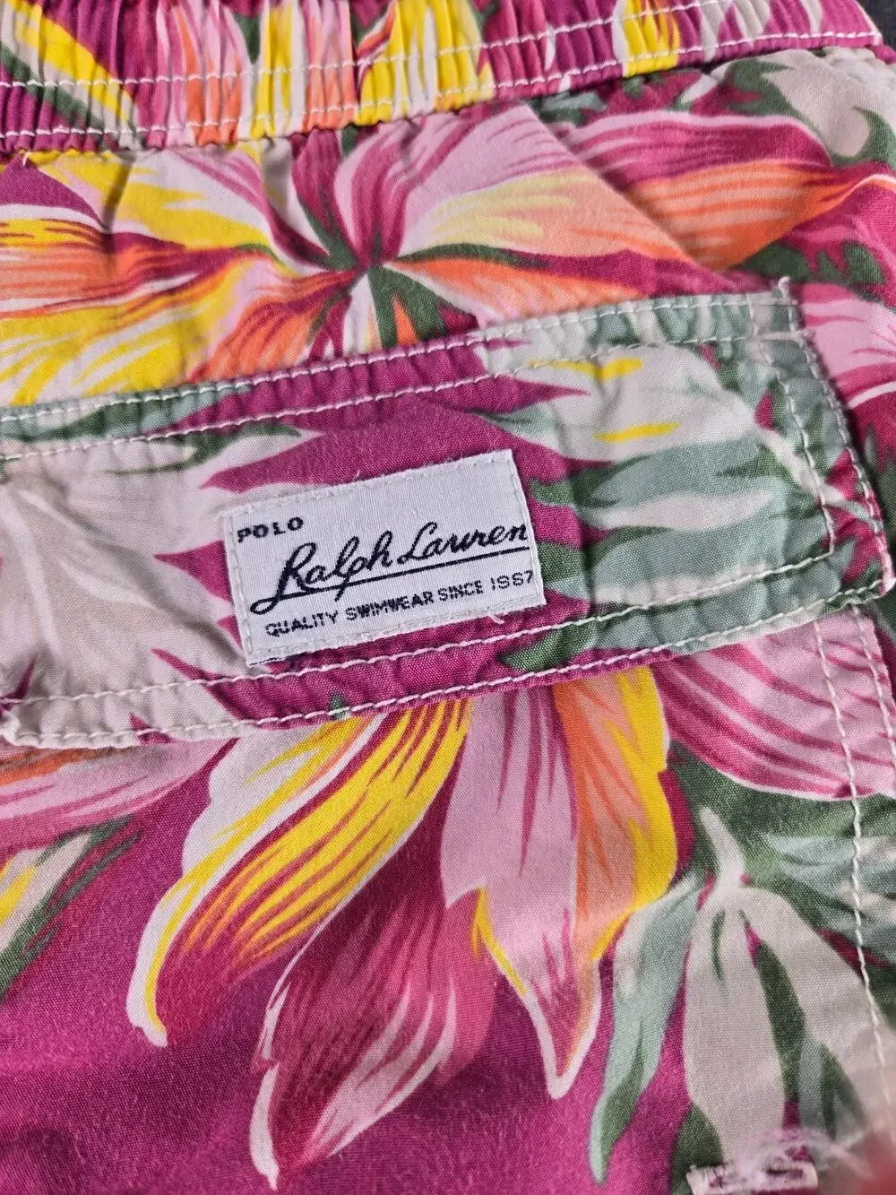 Polo Ralph Lauren Shorts Mens Medium Pink Tropical Floral Swim Trunks Hawaiian